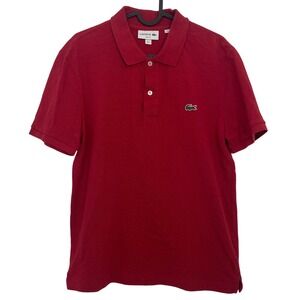 Lacoste Polo Shirt Slim Fit Red Mens Cotton Pique Short Sleeve Size 4/Medium